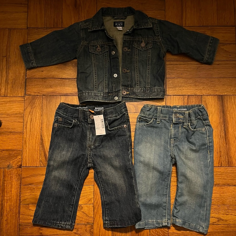 EUC Bundle The Children Place Denim Jacket 6-9 Months/ Denim BootCut Jeans